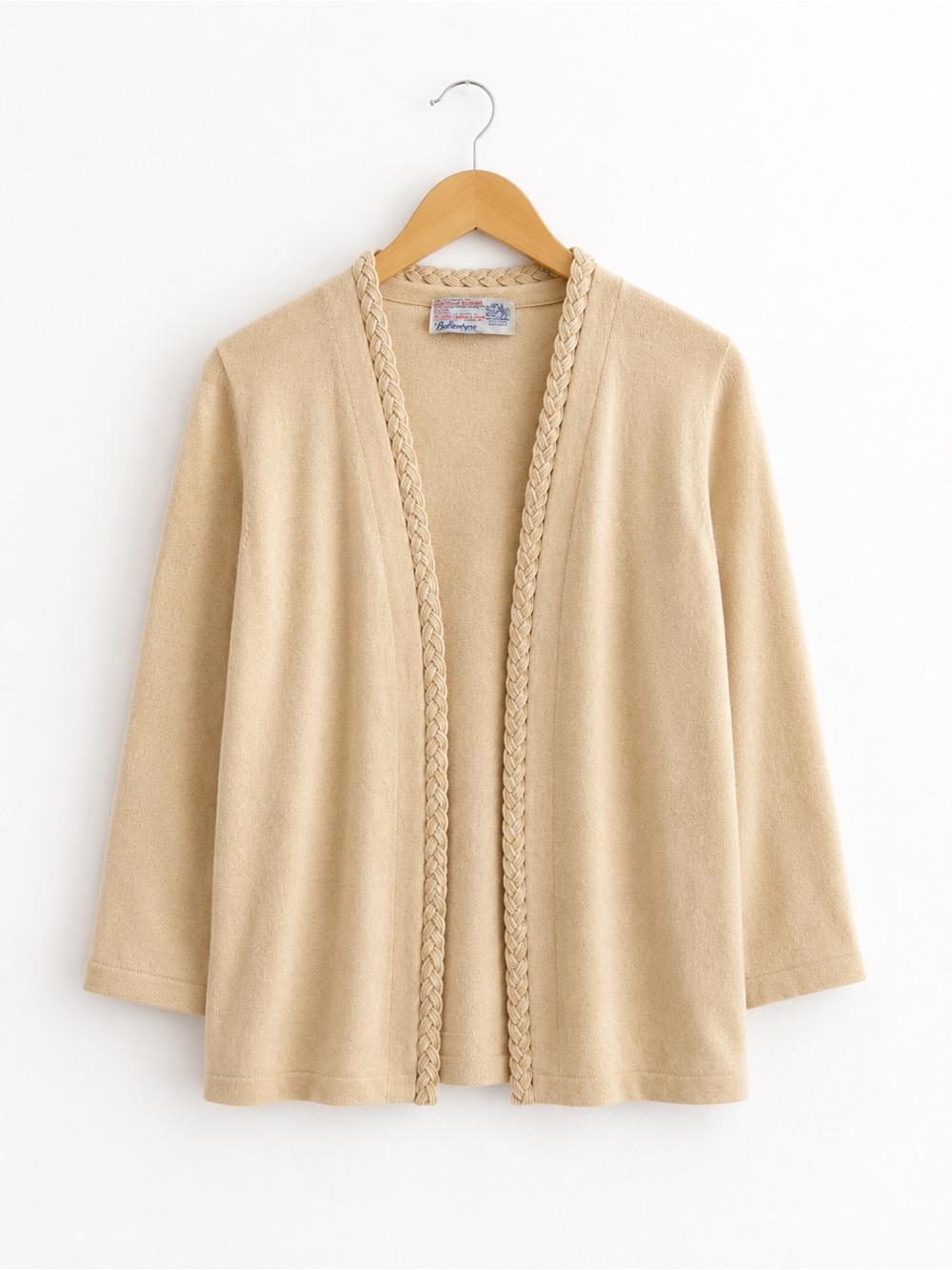 Vintage 1960s Ballantyne Scotland 100% Cashmere Braided Trim Cardigan M